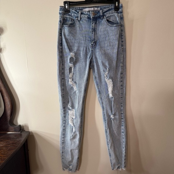 Tinseltown Blue Skinny Jeans Distressed Denim - Picture 1 of 3
